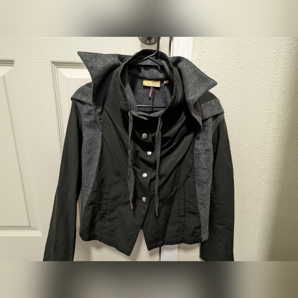 Princess Vera Wang Green Gray Hooded Snap Front Jacket Size Medium